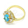 Oro Laminado Multi Stone Ring, Gold Filled Style Teardrop Design, with Blue Topaz and White Cubic Zirconia, Polished, Golden Finish, 01.210.0124.06