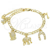 Oro Laminado Charm Bracelet, Gold Filled Style Owl and Elephant Design, Polished, Golden Finish, 03.351.0027.1.07