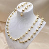 Oro Laminado Necklace, Bracelet and Earring, Gold Filled Style Ball Design, Polished, Golden Finish, 06.213.0022