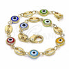 Oro Laminado Fancy Bracelet, Gold Filled Style Evil Eye Design, Multicolor Resin Finish, Golden Finish, 03.326.0012.08
