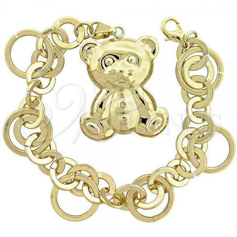 Oro Laminado Charm Bracelet, Gold Filled Style Teddy Bear Design, Polished, Golden Finish, 5.005.005