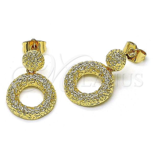 Oro Laminado Stud Earring, Gold Filled Style Diamond Cutting Finish, Golden Finish, 02.163.0341