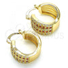 Oro Laminado Small Hoop, Gold Filled Style with Garnet and White Cubic Zirconia, Polished, Golden Finish, 02.210.0286.1.20