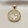Oro Laminado Religious Pendant, Gold Filled Style Praying Hands and Cross Design, with White Micro Pave and Garnet Cubic Zirconia, Polished, Golden Finish, 05.342.0055