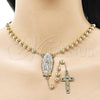 Oro Laminado Medium Rosary, Gold Filled Style Guadalupe and Ball Design, Polished, Golden Finish, 09.411.0008.24