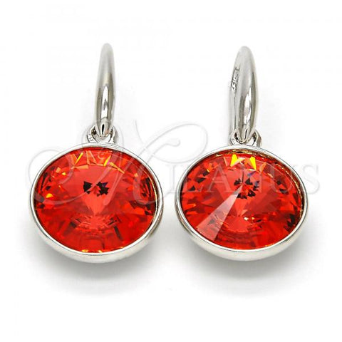 Rhodium Plated Dangle Earring, with Padparadscha Swarovski Crystals, Polished, Rhodium Finish, 02.239.0001.11