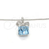 Rhodium Plated Pendant Necklace, Bow Design, with Aquamarine Swarovski Crystals and White Micro Pave, Polished, Rhodium Finish, 04.239.0024.16