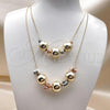 Oro Laminado Fancy Necklace, Gold Filled Style Box and Ball Design, Diamond Cutting Finish, Tricolor, 04.331.0006.18
