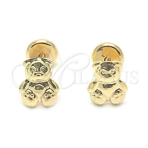 Oro Laminado Stud Earring, Gold Filled Style Teddy Bear Design, Polished, Golden Finish, 02.09.0209