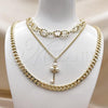 Stainless Steel Fancy Necklace, Miami Cuban and key Design, with Ivory Pearl, Polished, Steel Finish, 04.437.0002.16
