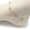 Oro Laminado Fancy Anklet, Gold Filled Style Rolo Design, with White Micro Pave, Polished, Golden Finish, 03.213.0286.10