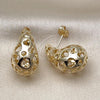 Oro Laminado Stud Earring, Gold Filled Style Teardrop and Heart Design, Polished, Golden Finish, 02.195.0331