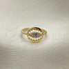 Oro Laminado Multi Stone Ring, Gold Filled Style Evil Eye Design, with White Micro Pave, Blue Enamel Finish, Golden Finish, 01.213.0007