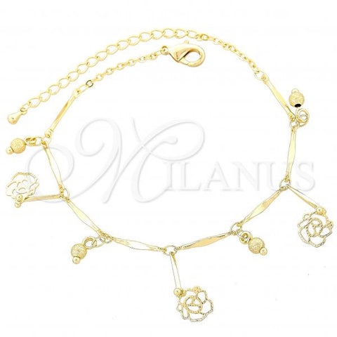 Oro Laminado Charm Bracelet, Gold Filled Style Flower and Twist Design, Polished, Golden Finish, 03.105.0028.10