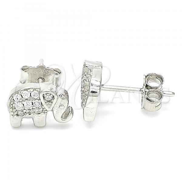 Sterling Silver Stud Earring, Elephant Design, with White Cubic Zirconia, Polished, Rhodium Finish, 02.336.0167