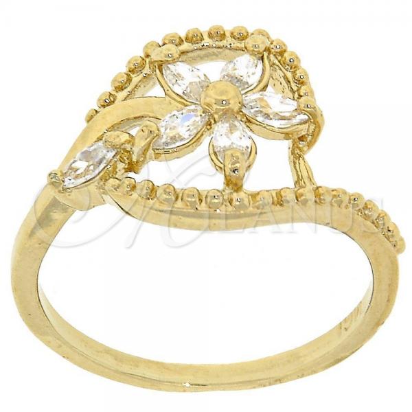 Oro Laminado Multi Stone Ring, Gold Filled Style Flower Design, with White Cubic Zirconia, Polished, Golden Finish, 5.166.007.09 (Size 9)