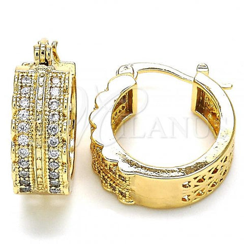Oro Laminado Small Hoop, Gold Filled Style with White Cubic Zirconia, Polished, Golden Finish, 02.210.0276.20