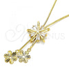 Oro Laminado Pendant Necklace, Gold Filled Style Flower Design, with White Cubic Zirconia, Polished, Golden Finish, 04.347.0001.20
