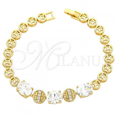 Oro Laminado Fancy Bracelet, Gold Filled Style with White Cubic Zirconia and White Crystal, Polished, Golden Finish, 03.192.0016