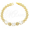 Oro Laminado Fancy Bracelet, Gold Filled Style with White Cubic Zirconia and White Crystal, Polished, Golden Finish, 03.192.0016