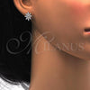 Sterling Silver Stud Earring, Flower Design, with White Cubic Zirconia, Polished, Rhodium Finish, 02.175.0112