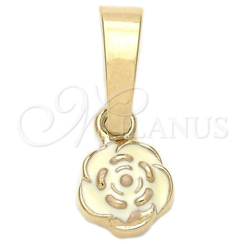 Oro Laminado Fancy Pendant, Gold Filled Style Flower Design, White Enamel Finish, Golden Finish, 05.163.0071
