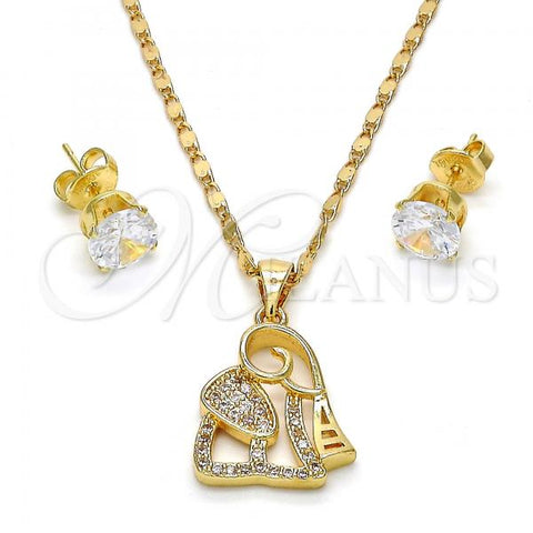 Oro Laminado Earring and Pendant Adult Set, Gold Filled Style Elephant Design, with White Micro Pave, Polished, Golden Finish, 10.233.0014