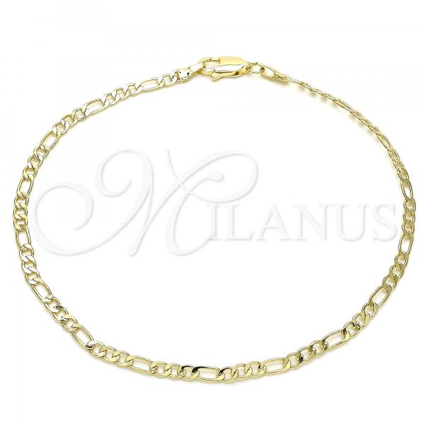 Oro Laminado Basic Anklet, Gold Filled Style Figaro Design, Polished, Golden Finish, 04.213.0240.10