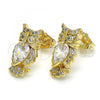 Oro Laminado Stud Earring, Gold Filled Style Owl Design, with White Cubic Zirconia, Polished, Golden Finish, 02.210.0161