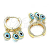 Oro Laminado Huggie Hoop, Gold Filled Style Evil Eye Design, Light Blue Resin Finish, Golden Finish, 02.63.2723.15