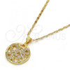 Oro Laminado Pendant Necklace, Gold Filled Style Heart Design, with White Micro Pave, Polished, Golden Finish, 04.199.0021.20