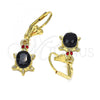 Oro Laminado Dangle Earring, Gold Filled Style Turtle Design, with Black Cubic Zirconia and Garnet Crystal, Polished, Golden Finish, 02.351.0011