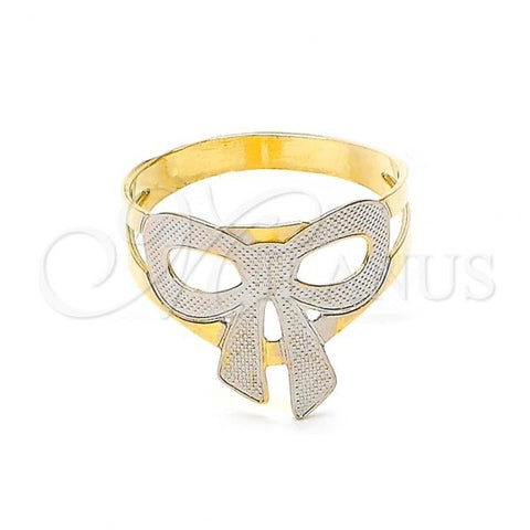 Oro Laminado Baby Ring, Gold Filled Style Bow Design, Diamond Cutting Finish, Two Tone, 01.21.0043.05 (Size 5)