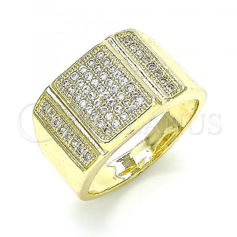 Oro Laminado Mens Ring, Gold Filled Style with White Micro Pave, Polished, Golden Finish, 01.283.0021.11 (Size 11)