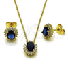 Oro Laminado Earring and Pendant Adult Set, Gold Filled Style Cluster Design, with Sapphire Blue and White Cubic Zirconia, Polished, Golden Finish, 10.156.0520