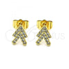 Oro Laminado Stud Earring, Gold Filled Style with White Micro Pave, Polished, Golden Finish, 02.210.0667