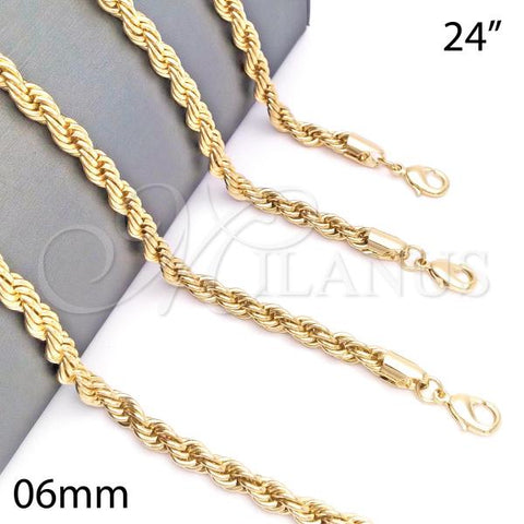Oro Laminado Basic Necklace, Gold Filled Style Rope Design, Polished, Golden Finish, 04.213.0206.24