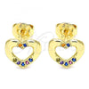 Oro Laminado Stud Earring, Gold Filled Style Heart Design, with Multicolor Micro Pave, Polished, Golden Finish, 02.156.0469.3