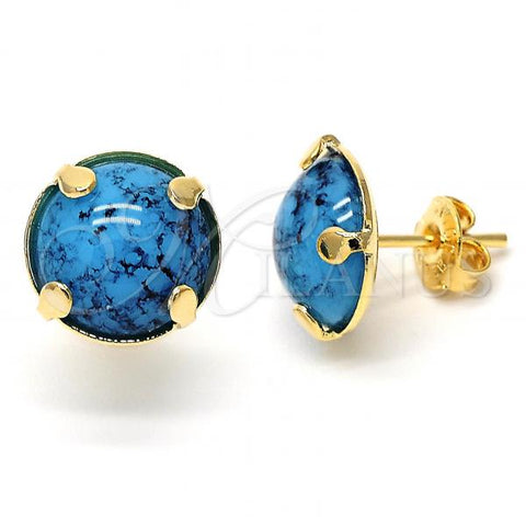 Oro Laminado Stud Earring, Gold Filled Style with Sapphire Blue Opal, Blue Enamel Finish, Golden Finish, 02.65.0052