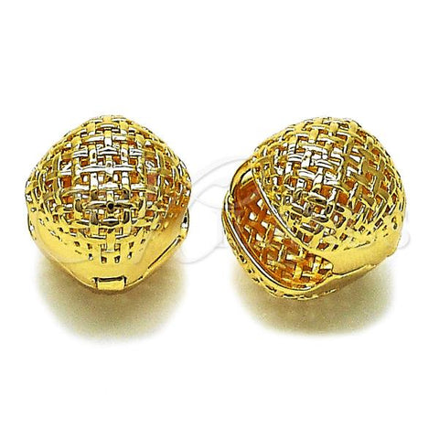 Oro Laminado Huggie Hoop, Gold Filled Style Filigree Design, Polished, Golden Finish, 02.195.0362.16