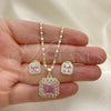 Oro Laminado Earring and Pendant Adult Set, Gold Filled Style with Pink and White Cubic Zirconia, Polished, Golden Finish, 10.196.0088