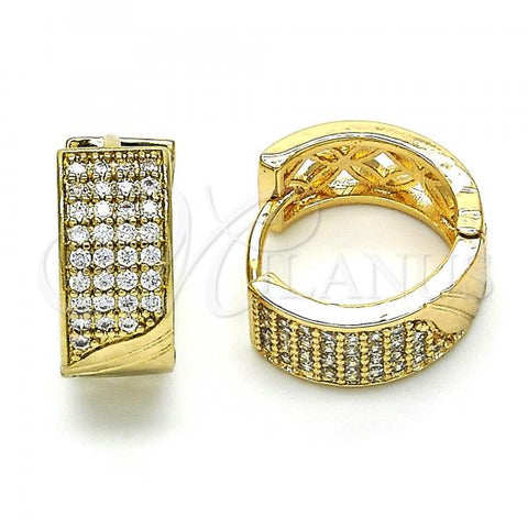 Oro Laminado Huggie Hoop, Gold Filled Style with White Cubic Zirconia, Polished, Golden Finish, 02.210.0097.15