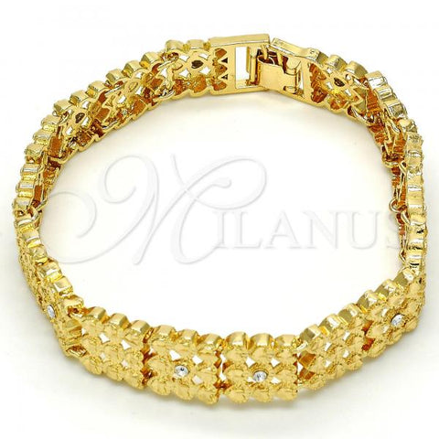 Oro Laminado Fancy Bracelet, Gold Filled Style Heart Design, with White Crystal, Diamond Cutting Finish, Golden Finish, 03.168.0016.08.GT