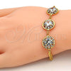 Gold Tone Fancy Bracelet, Flower and Rattle Charm Design, with White Crystal, Polished, Golden Finish, 03.270.0001.07.GT