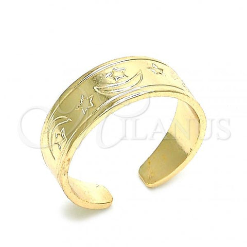 Oro Laminado Toe Ring, Gold Filled Style Moon and Star Design, Polished, Golden Finish, 01.117.0004 (One size fits all)