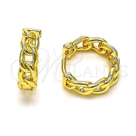 Oro Laminado Huggie Hoop, Gold Filled Style Curb Design, Polished, Golden Finish, 02.195.0159.14