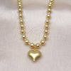Oro Laminado Fancy Necklace, Gold Filled Style Heart and Ball Design, Polished, Golden Finish, 04.341.0117.24