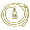 Oro Laminado Pendant Necklace, Gold Filled Style Lock Design, with White Crystal, Polished, Golden Finish, 04.213.0211.20