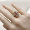 Oro Laminado Multi Stone Ring, Gold Filled Style Cross and Cluster Design, with Ruby and White Cubic Zirconia, Polished, Golden Finish, 01.196.0035