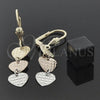 Oro Laminado Long Earring, Gold Filled Style Heart Design, Diamond Cutting Finish, Tricolor, 02.63.2169